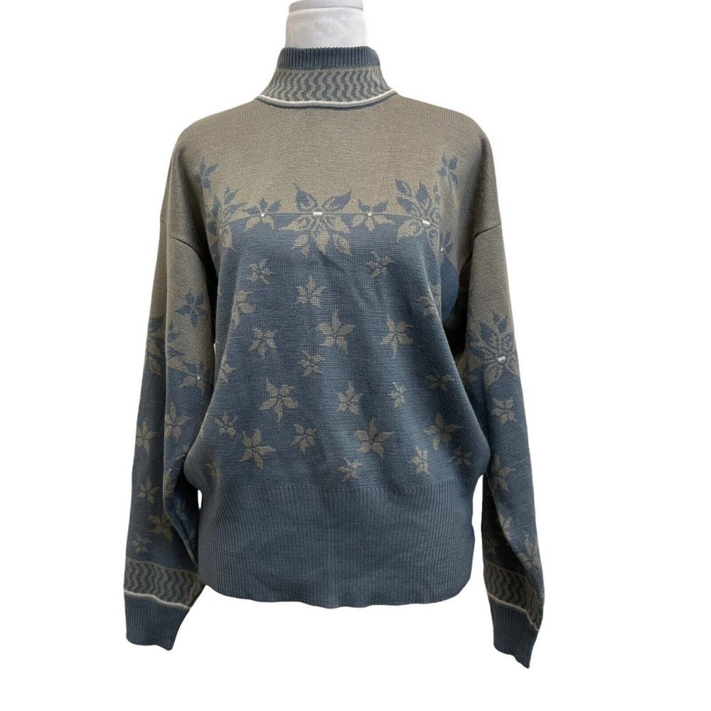 Demetre Vintage Gray Wildflower Wool Blend 80s Pullover Granny Sweater